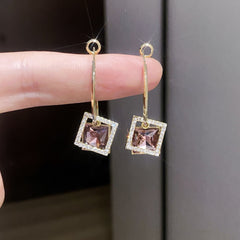 Women's New Fashion Square Earrings with Special - interest Zircon Inlay Dark Blue