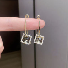 Women's New Fashion Square Earrings with Special - interest Zircon Inlay Gray