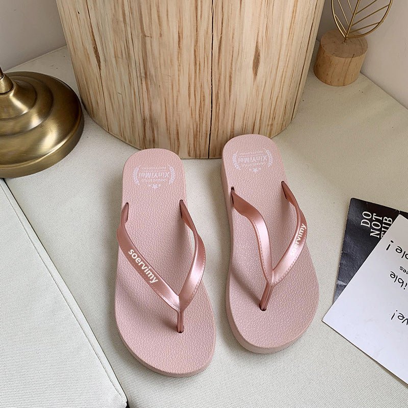 Women's Outdoor Wedge Slippers flip flops Casual Summer poolside shoes Pink