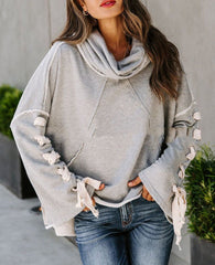 Women's Oversized Hooded Pile Collar Sweater Dark Gray