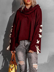 Women's Oversized Hooded Pile Collar Sweater Burgundy