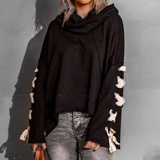 Women's Oversized Hooded Pile Collar Sweater Black