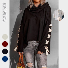 Women's Oversized Hooded Pile Collar Sweater Black