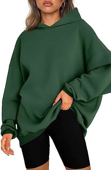 Women's Oversized Hooded Pullover Sweater Dark Green