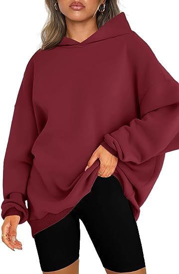 Women's Oversized Hooded Pullover Sweater Wine Red