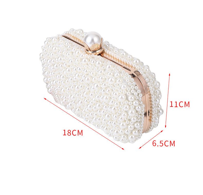 Women's Pearl Dinner Bag Soft Surface Lock Clutch White Pearl Buckle