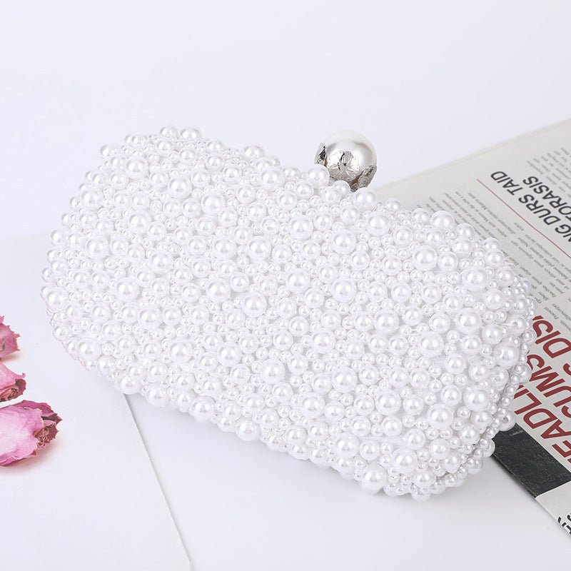 Women's Pearl Dinner Bag Soft Surface Lock Clutch White Pearl Buckle