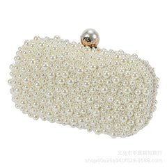 Women's Pearl Dinner Bag Soft Surface Lock Clutch White Pearl Buckle