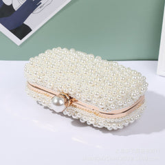 Women's Pearl Dinner Bag Soft Surface Lock Clutch White Pearl Buckle