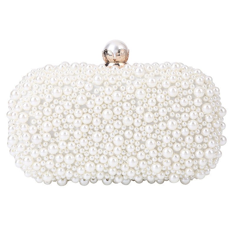 Women's Pearl Dinner Bag Soft Surface Lock Clutch White Pearl Buckle