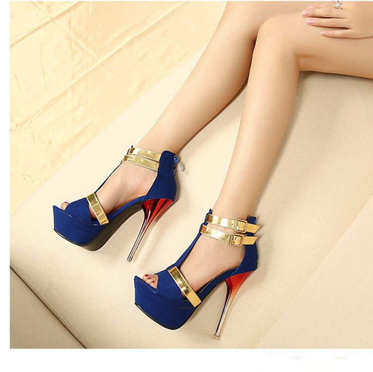 Women's platform high heel sandals Blue