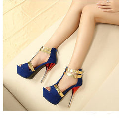 Women's platform high heel sandals Blue