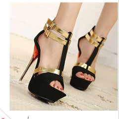 Women's platform high heel sandals Black