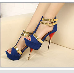 Women's platform high heel sandals Blue