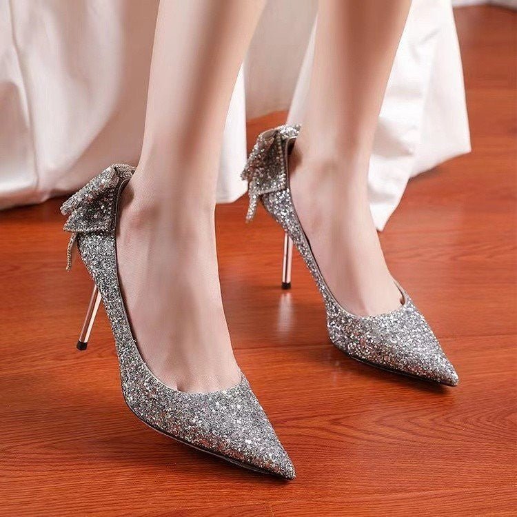 Women's Pointed Stilettos Low - cut High Heels for Glam Nights & Beyond Silver