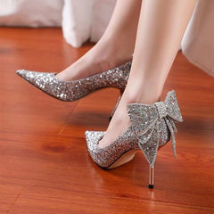 Women's Pointed Stilettos Low - cut High Heels for Glam Nights & Beyond Silver