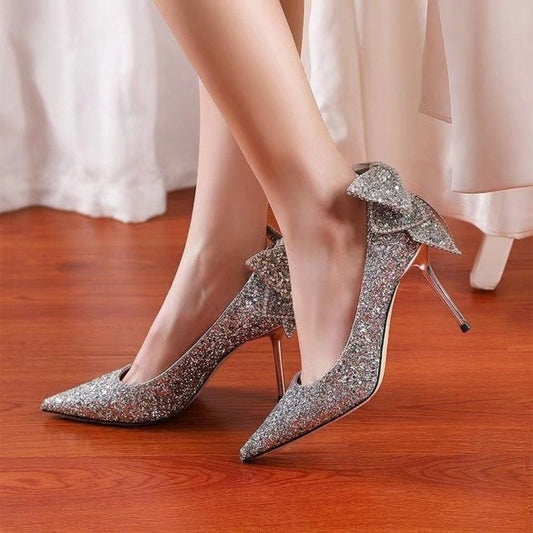 Women's Pointed Stilettos Low - cut High Heels for Glam Nights & Beyond Silver