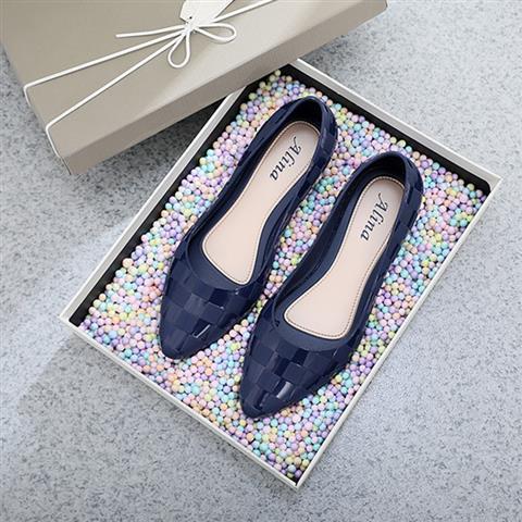 Women's pointed toe flat shoes 27 plaid blue