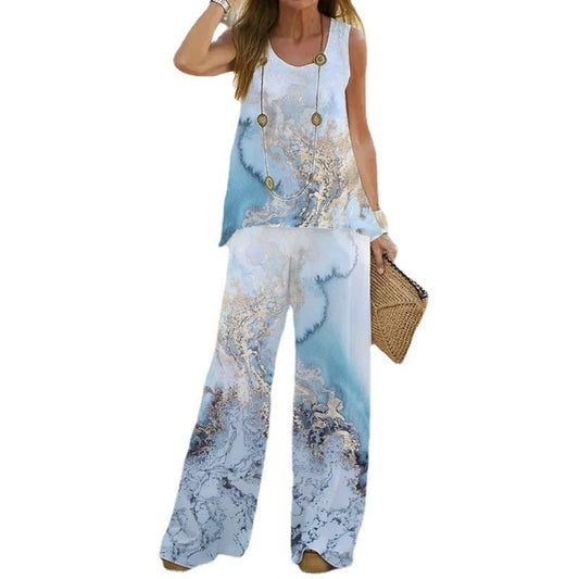 Women's Printed Casual Vest Trousers Two - Piece Suit Figure 3