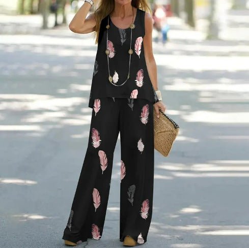 Women's Printed Casual Vest Trousers Two - Piece Suit Figure Ten