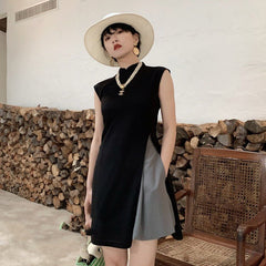 Women's Retro Chinese - Style Sleeveless Cheongsam Top Black