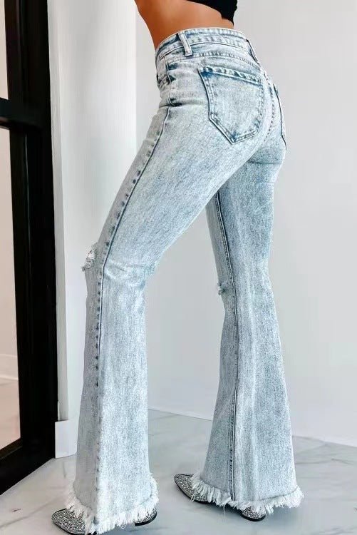 Women's Ripped Jeans Washed High Waist Light Blue