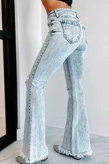 Women's Ripped Jeans Washed High Waist Light Blue