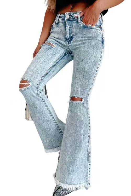 Women's Ripped Jeans Washed High Waist Light Blue