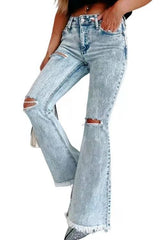 Women's Ripped Jeans Washed High Waist Light Blue