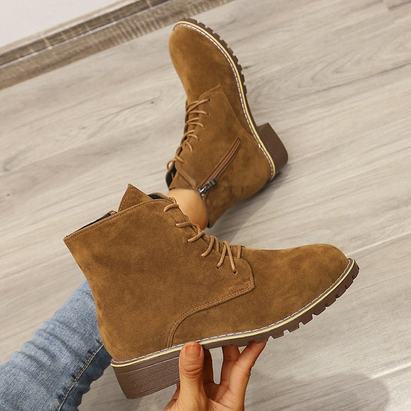 Women's Round Toe Short Martin Boots - Stylish and Durable Brown