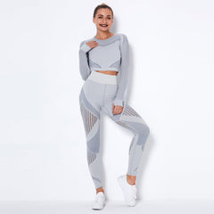 Women's Seamless Knit Yoga Long - Sleeved Suit Light Grey