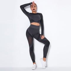 Women's Seamless Knit Yoga Long - Sleeved Suit Dark Grey