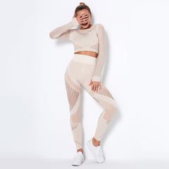 Women's Seamless Knit Yoga Long - Sleeved Suit Khaki