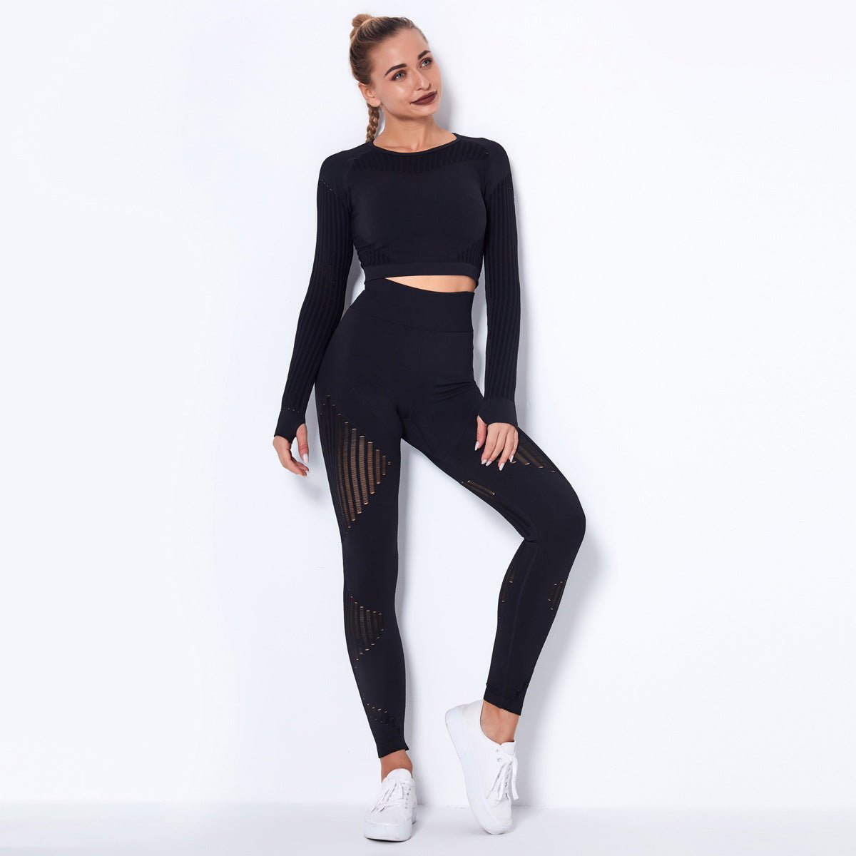 Women's Seamless Knit Yoga Long - Sleeved Suit Black