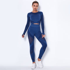 Women's Seamless Knit Yoga Long - Sleeved Suit Navy Blue