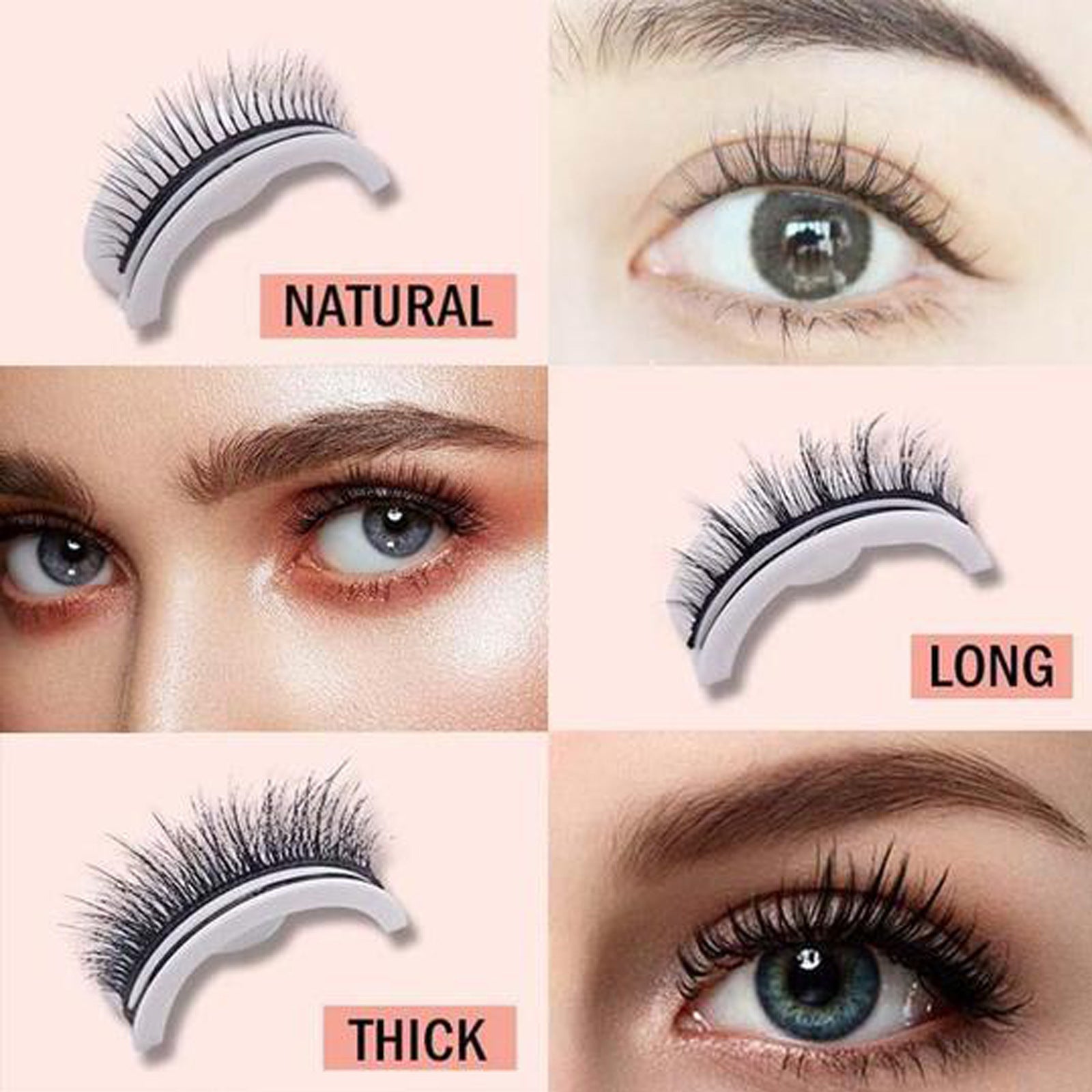 Women's Self Adhesive Thick Long False Eyelashes Kit Glue Free Thick Pairs