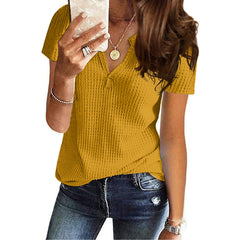 Women's Shirt V - neck Fashion Short Sleeve Ginger Yellow