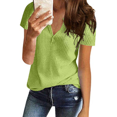 Women's Shirt V - neck Fashion Short Sleeve Green