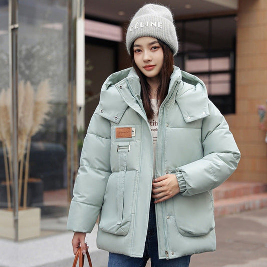 Women's Short Cozy Warm Coat Bread Coat Cotton - padded Jacket Pea Green