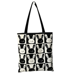 Women's Shoulder Bag with Cute Rabbit Design - Large Capacity Black And White