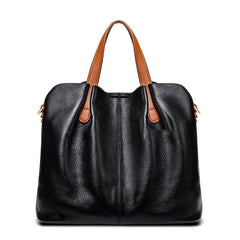 Womens Simple Casual Soft Leather Tote Bag Black