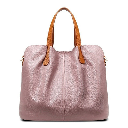 Womens Simple Casual Soft Leather Tote Bag Light Purple