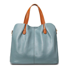 Womens Simple Casual Soft Leather Tote Bag Light Blue