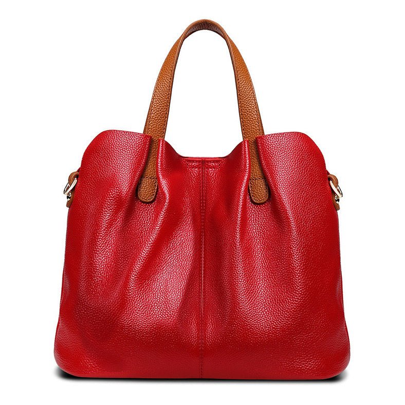 Womens Simple Casual Soft Leather Tote Bag Red