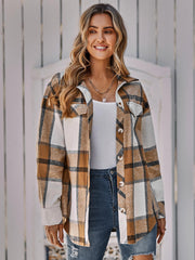 Women's Single - breasted Casual Long - line Plaid Women's Coat Khaki