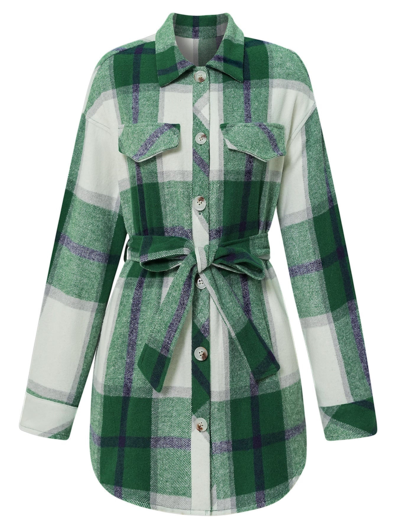 Women's Single - breasted Casual Long - line Plaid Women's Coat Khaki