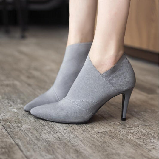 Women’s Slip - On Retro High Heel Ankle Boots Gray