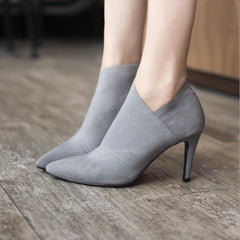 Women’s Slip - On Retro High Heel Ankle Boots Gray