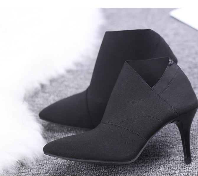 Women’s Slip - On Retro High Heel Ankle Boots Gray