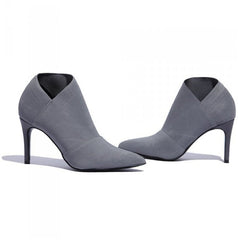 Women’s Slip - On Retro High Heel Ankle Boots Gray